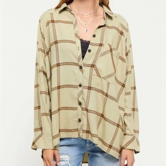 Urban Outfitters Brendan Drapey Flannel Button-Down Shirt - Picture 1 of 7